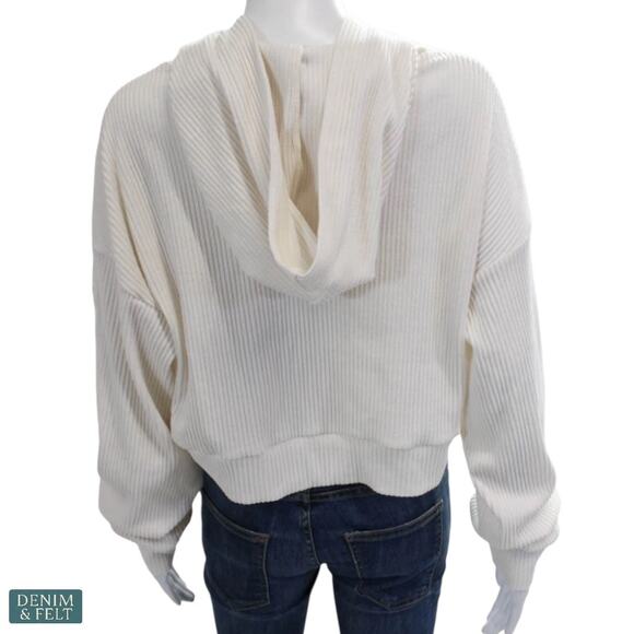 Alo Yoga Muse Hoodie Ivory Ribbed Cropped Pullover Soft Loungewear Studio Street - Picture 4 of 13